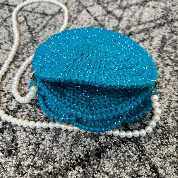 Hand Crocheted Sparkling Blue Rose Purse - Picture 5 of 15